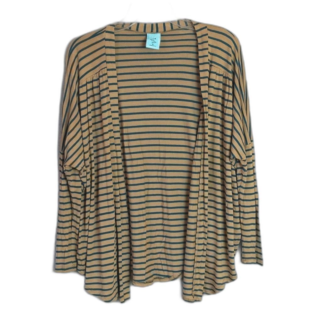 HIP Happening In The Present Brown Dark Teal Striped Open Cardigan Stretch M
